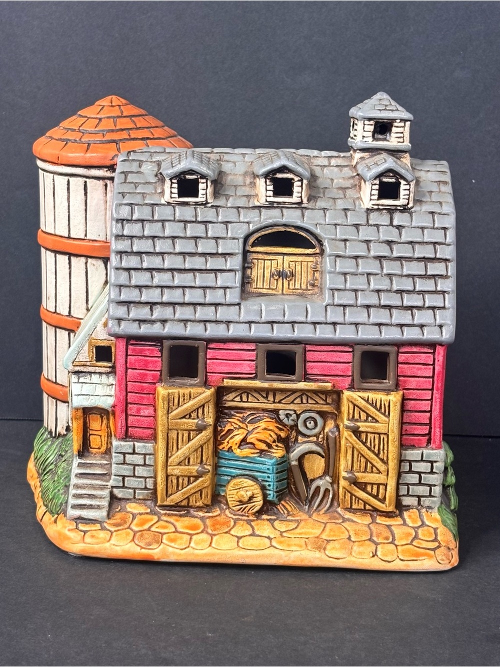 VTG 1988 Lefton Byron Wood Colonial Village Lighted Barn Silo Hand Painted 06750